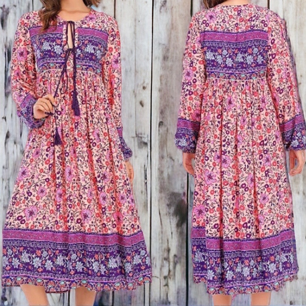 Lance Cade pink purple boho bohemain bow tie detail dress S